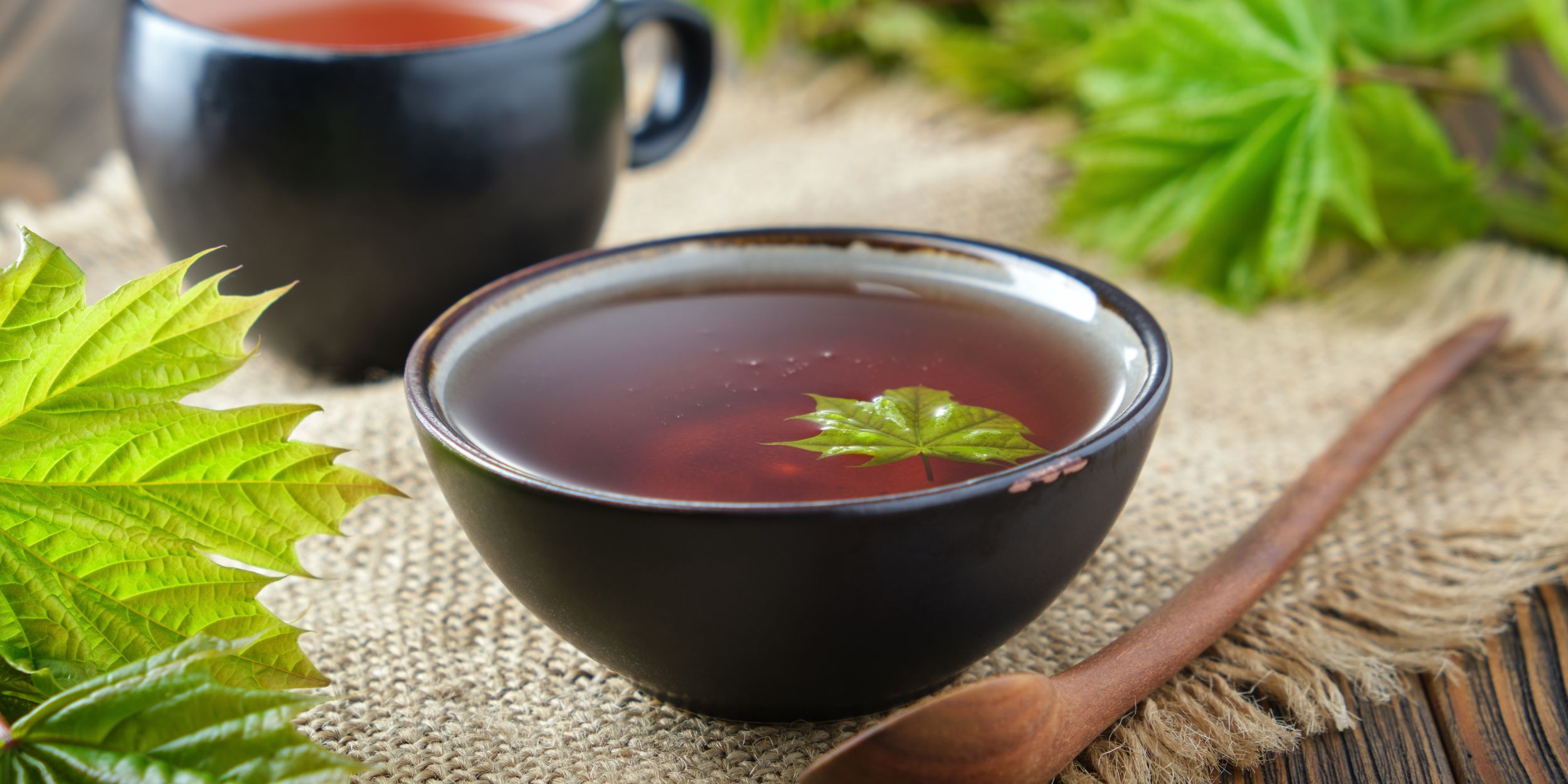 International Agriculture Trade: Bowl of Maple Syrup and Cup of Tea on a Table